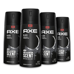 AXE Black men’s body spray bottle front view showing a refreshing odor protection feature