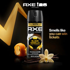 AXE Black Vanilla label closeup highlights vanilla and sandalwood notes.