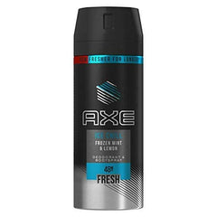 Axe Ice Chill deodorant spray bottle highlights a refreshing mint-lime scent for daily freshness.