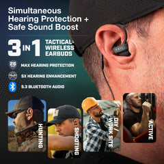 AXIL GS Extreme 3.0 earbuds in use blending hearing protection with Bluetooth streaming.