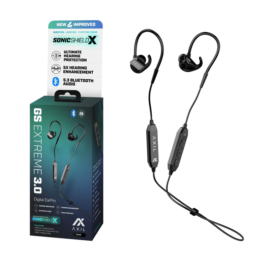 AXIL GS Extreme 3.0 worn for recoil protection and enhanced voice clarity at the range.