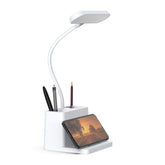 AXX rechargeable desk lamp with gooseneck in white provides flexible, shadow-free lighting.