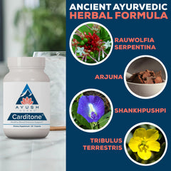 Ayush Herbs Carditone packaging with herbal imagery signaling natural wellness.
