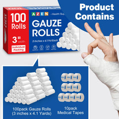 AZEN gauze rolls with six tapes, convenient for quick dressings