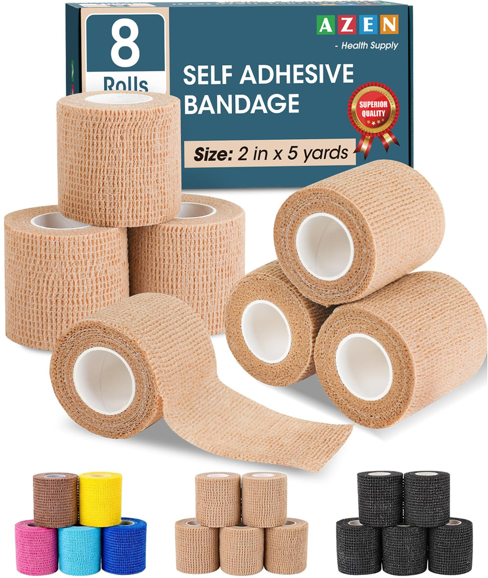 AZEN 8-pack self-adhesive bandage wrap in skin color for quick, residue-free securing.