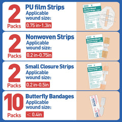 AZEN butterfly bandages collection ready for painless wound closure.