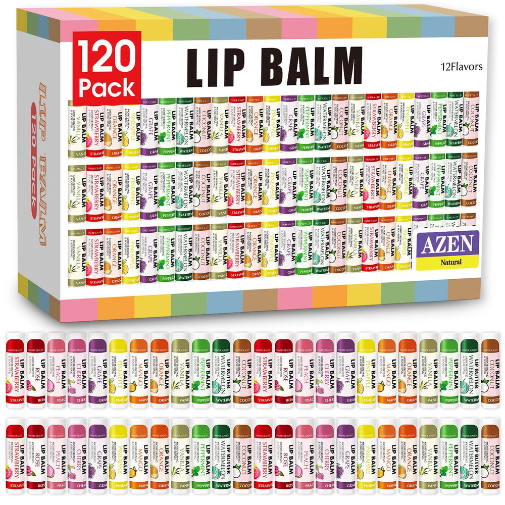 AZEN lip balm 12-flavor collection for daily lip care and variety.