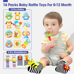 AZEN plush ring teether set with soft textures for soothing gums.