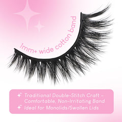 Azenlo faux mink strip lashes with non-cluster design and 1mm cotton band for comfort.