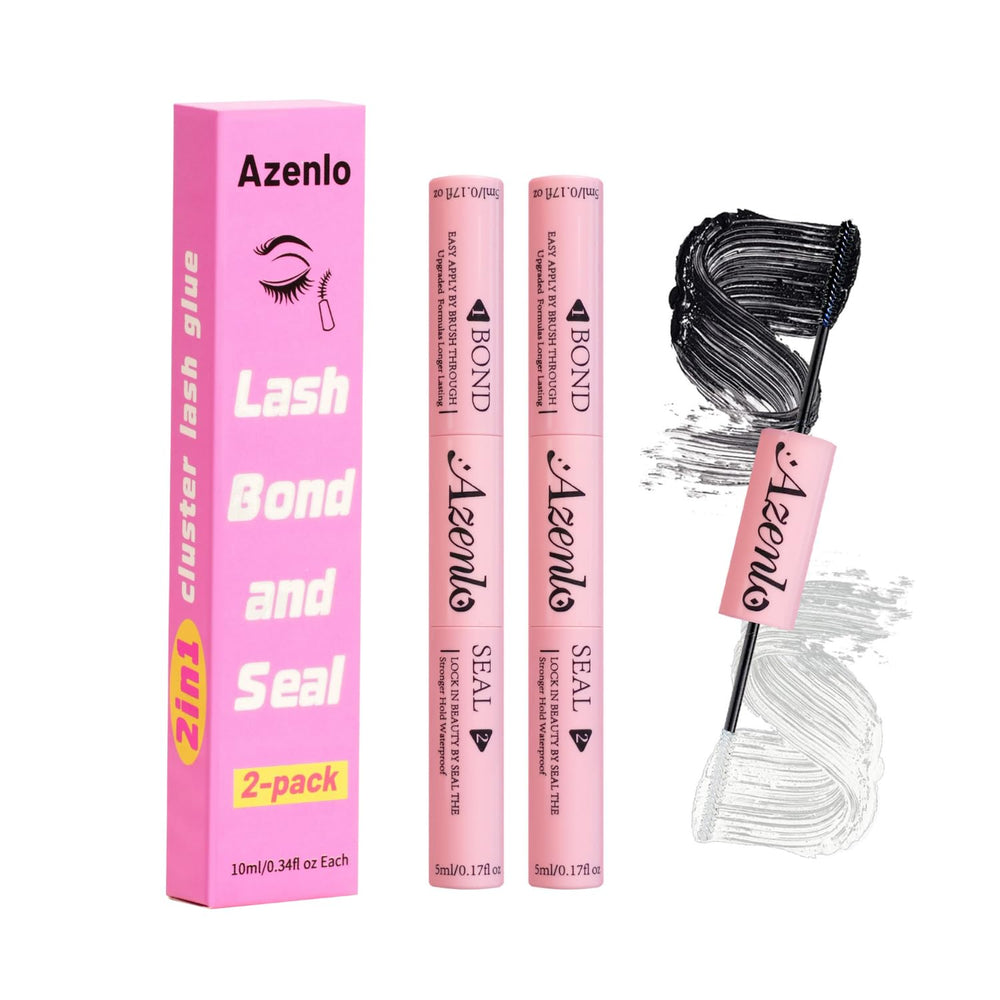 Azenlo 2-pack lash bond and seal bottle with brushes for easy cluster lashes