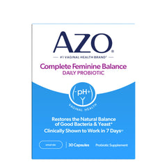 AZO Complete Feminine Balance bottle cap close-up for daily pH support