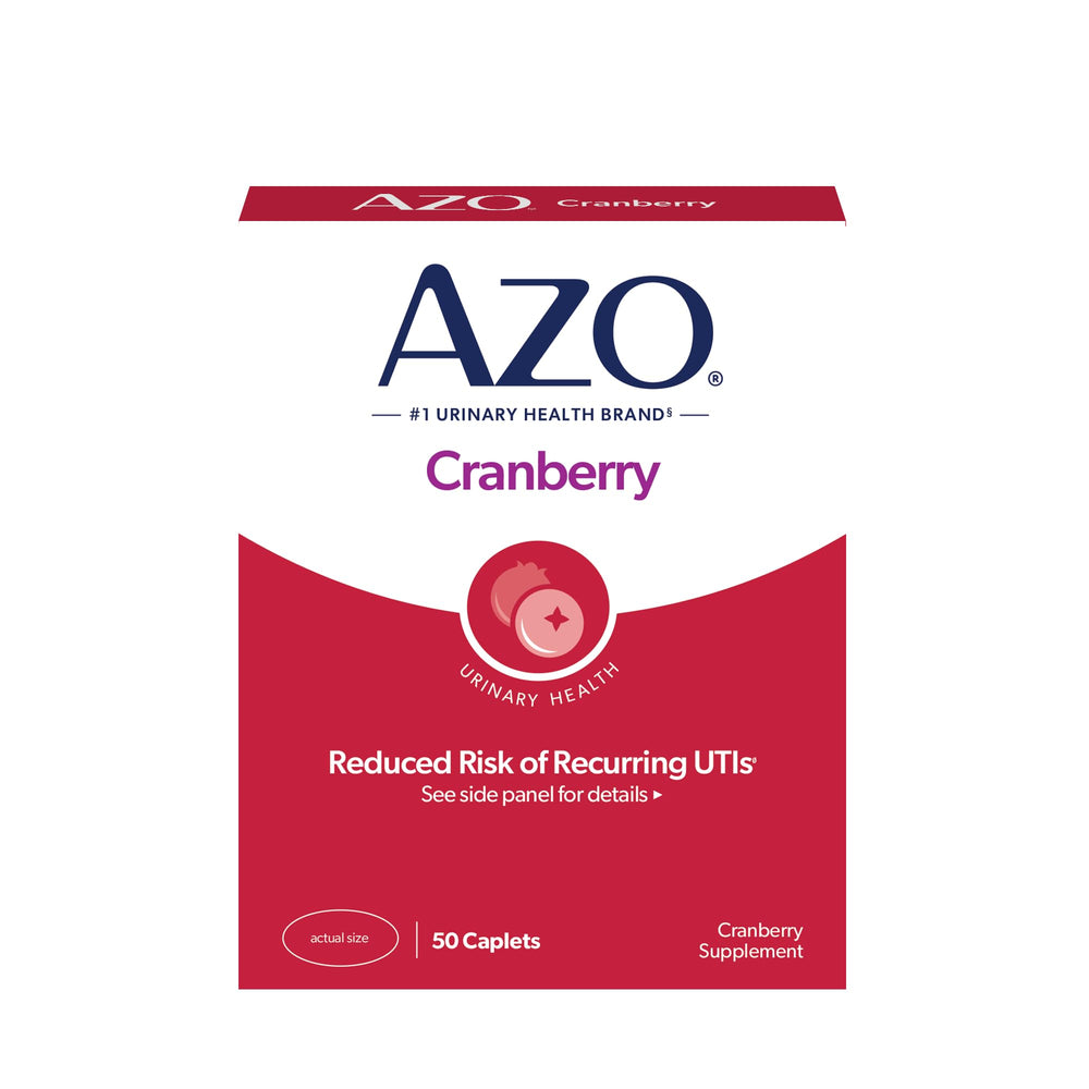 AZO Cranberry caplets bottle close-up supports daily urinary tract health.