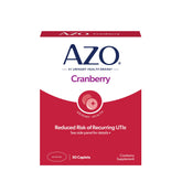 AZO Cranberry caplets bottle close-up supports daily urinary tract health.