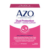 AZO Dual Protection bottle front with daily capsule for urinary and vaginal support.