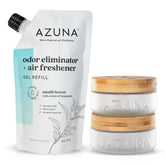 Azuna tea tree gel in luxe glass jar front showing odor neutralization.