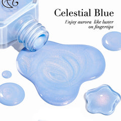 Close-up of brush applying AzureBeauty Celestial Blue for a smooth finish.