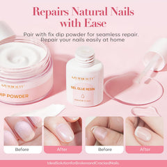 AZUREBEAUTY nail repair glue in action, 30-second air-dry for quick nails.