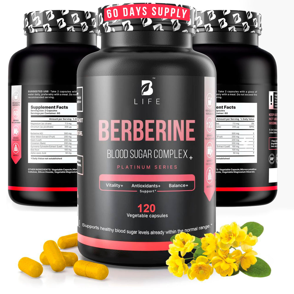 B Life Berberine bottle ready for daily metabolic balancing routine.