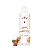 Babo Botanicals Sensitive Baby 2-in-1 bottle showing fragrance-free formula for delicate skin.