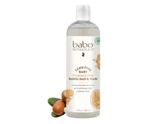 Babo Botanicals Sensitive Baby 2-in-1 bubble bath bottle front view, gentle cleansing.