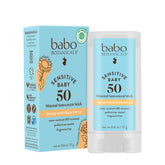 Babo Botanicals sunscreen stick on the face for quick protection.