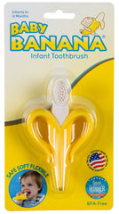 Baby Banana banana-shape handle close-up emphasizes easy grip for tiny hands.