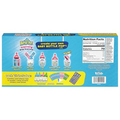 Kids craft personalized Baby Bottle Pop lollipops with stickers.