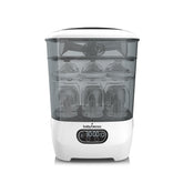 Baby Brezza Advanced Sterilizer Dryer front view, compact design ideal for busy kitchens and nurseries.