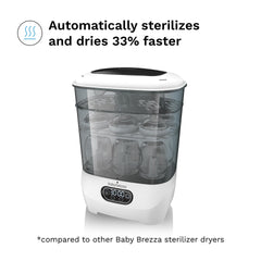 Baby Brezza sterilization cycle illustrates fast 10-minute germ reduction with natural steam.