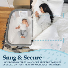 Dreamer Bassinet 6-height positions aligned with bed height.