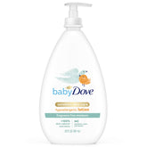 Baby Dove Sensitive Moisture Lotion bottle pour shows fragrance-free formula delivering up to 24 hours of hydration.