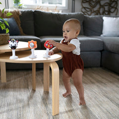 Baby Einstein transparent back panel lets baby watch the noise maker while listening.