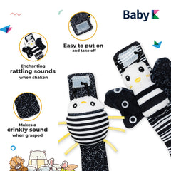 BABY K rattle socks wrist ladybug supports gripping and gentle exploration.