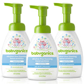 Babyganics fragrance-free foaming hand sanitizer in pump bottle for gentle daily use.