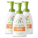 Babyganics orange blossom shampoo and body wash bottle front view, gentle cleansing for baby skin.