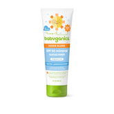 BabyGanics SPF 50 mineral sunscreen lotion, front view, sheer blend for easy application
