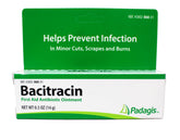 Bacitracin first aid ointment bottle front showing compact half-ounce size for on-the-go care.