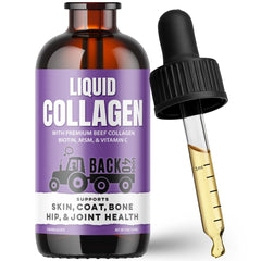 Back 40 Dogs liquid collagen bottle pour supports joints and coat