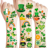 Backtopeia St Patrick's tattoos with shamrocks and coins for festive body art.