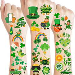 Backtopeia St Patrick's tattoos with shamrocks and coins for festive body art.