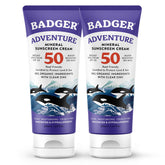 Badger reef-safe mineral sunscreen two-pack bottle ready for outdoor adventures.