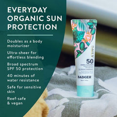 Badger SPF 50 Daily Mineral Sunscreen texture close-up showing lightweight feel