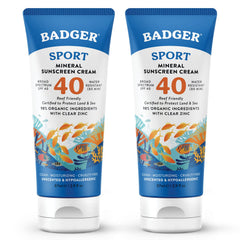 Badger Sport Mineral Sunscreen tube packaging for easy stacking and travel.