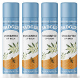 Badger Unscented Classic Lip Balm 4-pack with silky glide and long-lasting moisture