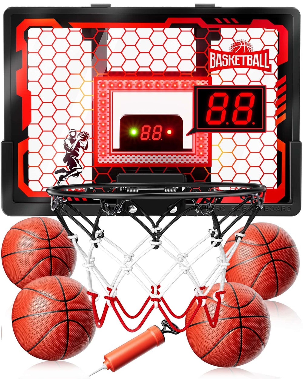 BADGOAL Indoor Basketball Hoop Pro with LED lights enhances playtime and scoring feedback