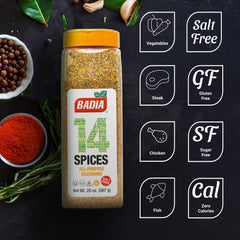 Badia salt-free spice mix close-up ready to flavor everyday meals.