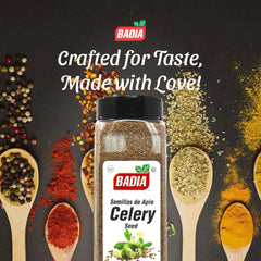Badia celery seed in bowl invites flavorful dressings, soups, and vegetable dishes.