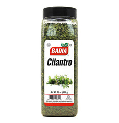 Badia Cilantro Flakes jar front, bright citrus herb for quick flavor boosts.