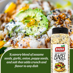 Badia Everything Bagel Seasoning on a toasted bagel shows versatile use
