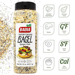 Badia Everything Bagel Seasoning being sprinkled over food for ready flavor
